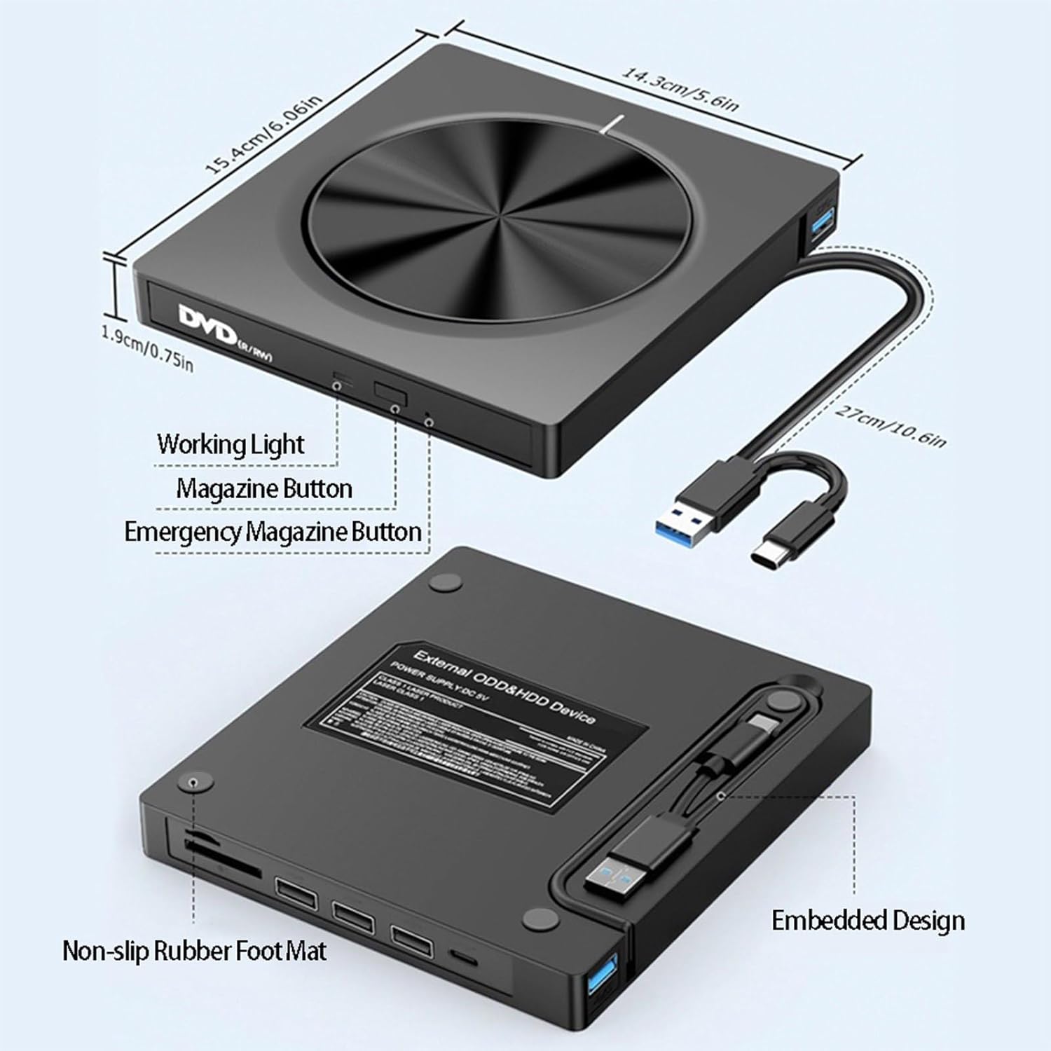 External CDs/DVDs Writer USB3.0 Type C With 4 USB Hubs And SDTF Card Reader For Laptops Desktops