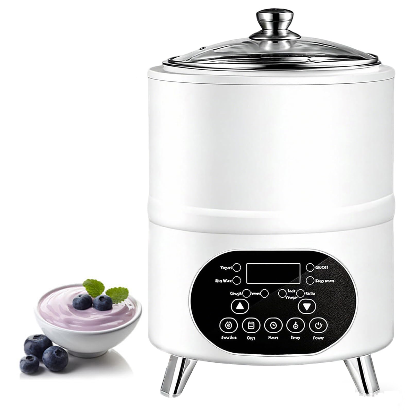 Automatyczny jogurt do jogurtu 8L/12L z cyfrowym wyświetlaczem, regulacją temperatury i programowalnym timerem, równomierne ogrzewanie 360 °, wyjmowana taca do łatwego domowego jogurtu (biały, 8L)