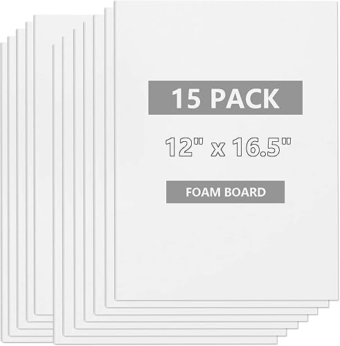 Paquete de 15 tableros de espuma blanca para proyectos, centro de tablero base para hornear de núcleo de espuma de 12 x 16.5 pulgadas, lámina de