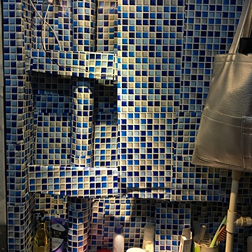 Yifely Royal Blue Mosaic Kitchen Cupboard Decor Paper Self-Adhesive Shelf Liner Countertop Sticker 17.7 Inch By 9.8 Feet #TOP4