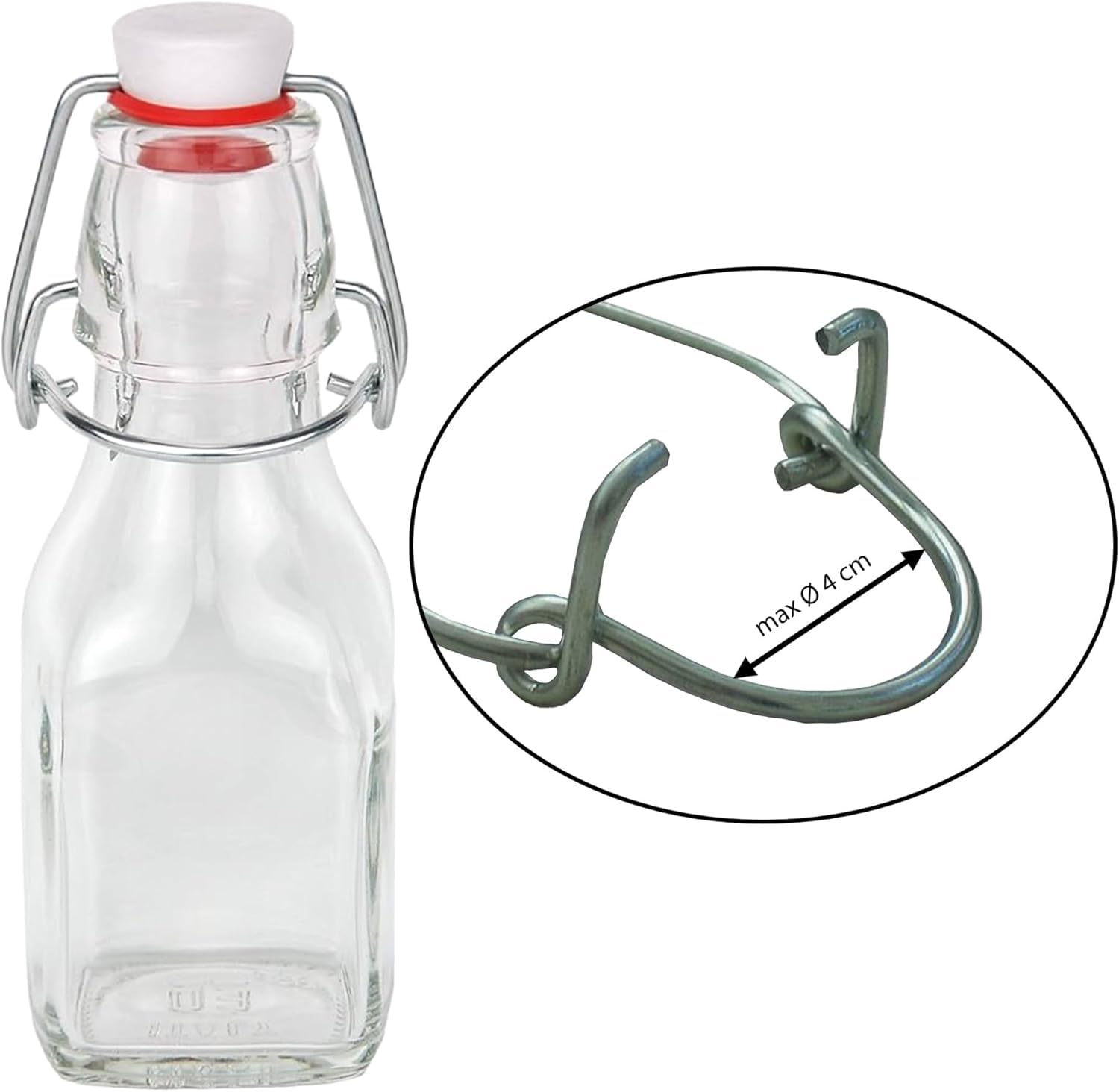 Generico Tappo Meccanico per Bottiglie di Vetro, con Guarnizione, Chiusura Ermetica - Dimensione Massima Collo Bottiglia 4 cm - Dimensioni Tappo 2,5x2,5x2h cm - 6 Pezzi