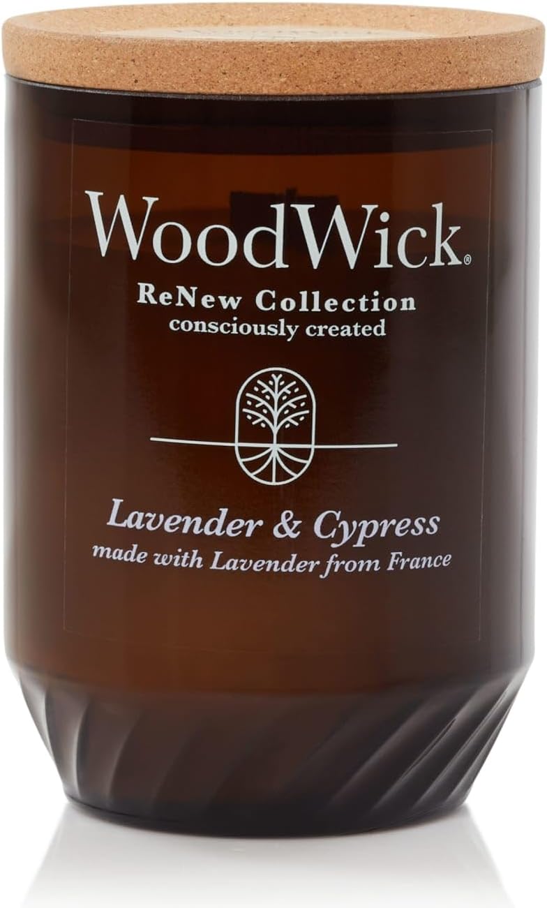Lavender & Cypress Gifts for Women and Men, 13 oz. WoodWick Renew Large Candle with Crackling Wick