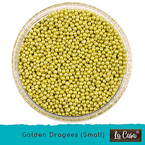 Image of La Casa Premium Gold Dragees | Small(1.5mm) Sized Pearl Balls Ideal for Cake Decoration & Garnishing | 100g |