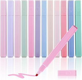 Pastel Highlighters Pack of 12 Aesthetic Highlighters Pen Marker Pastel Assorted Colours Aesthetic Marker Pens Highlighter Set for Journaling Bible Note Take School Office Stationary