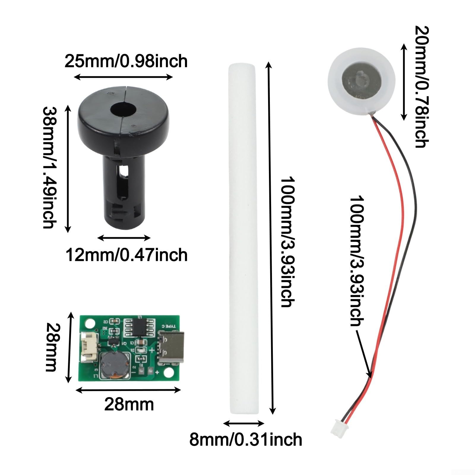 Typ-C Luftbefeuchter-Modul, 4 Stück, USB-Nebelhersteller mit DC 5 V Zerstäuberplatine, Hochfrequenz-Nebel für DIY-Inkubator, FR4-Leiterplatten-Luftbefeuchter, kontinuierlich