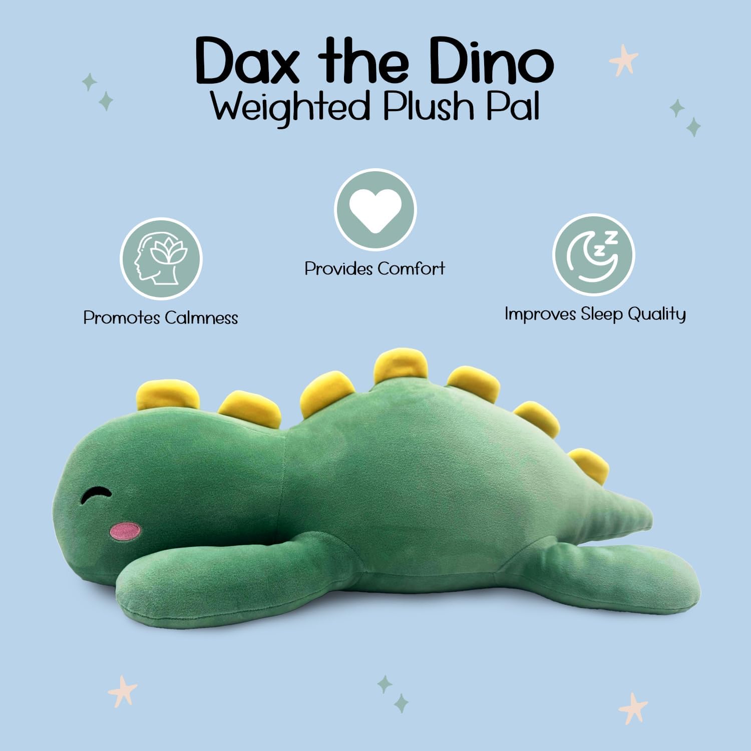 Large Weighted Stuffed Animal 3 lbs, Cute Dinosaur Plush, Dinosaur Stuffed Animal, Weighted Plush Toy Pillow Birthday Gifts for Kids, Women, Girls, Boys, Kawaii, Dax The Dino, Green (22in)