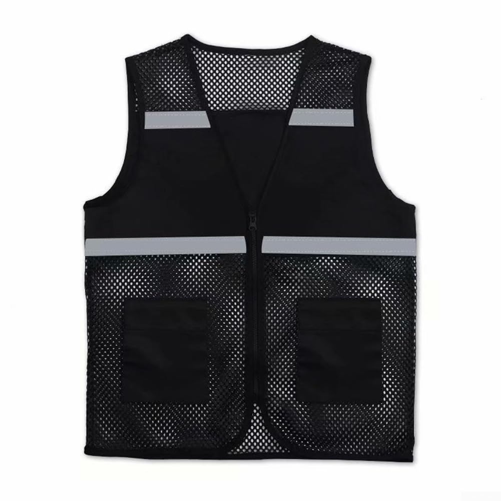 Chaleco de trabajo de verano con diseño de red de pesca y características reflectantes para unisex (L Negro)