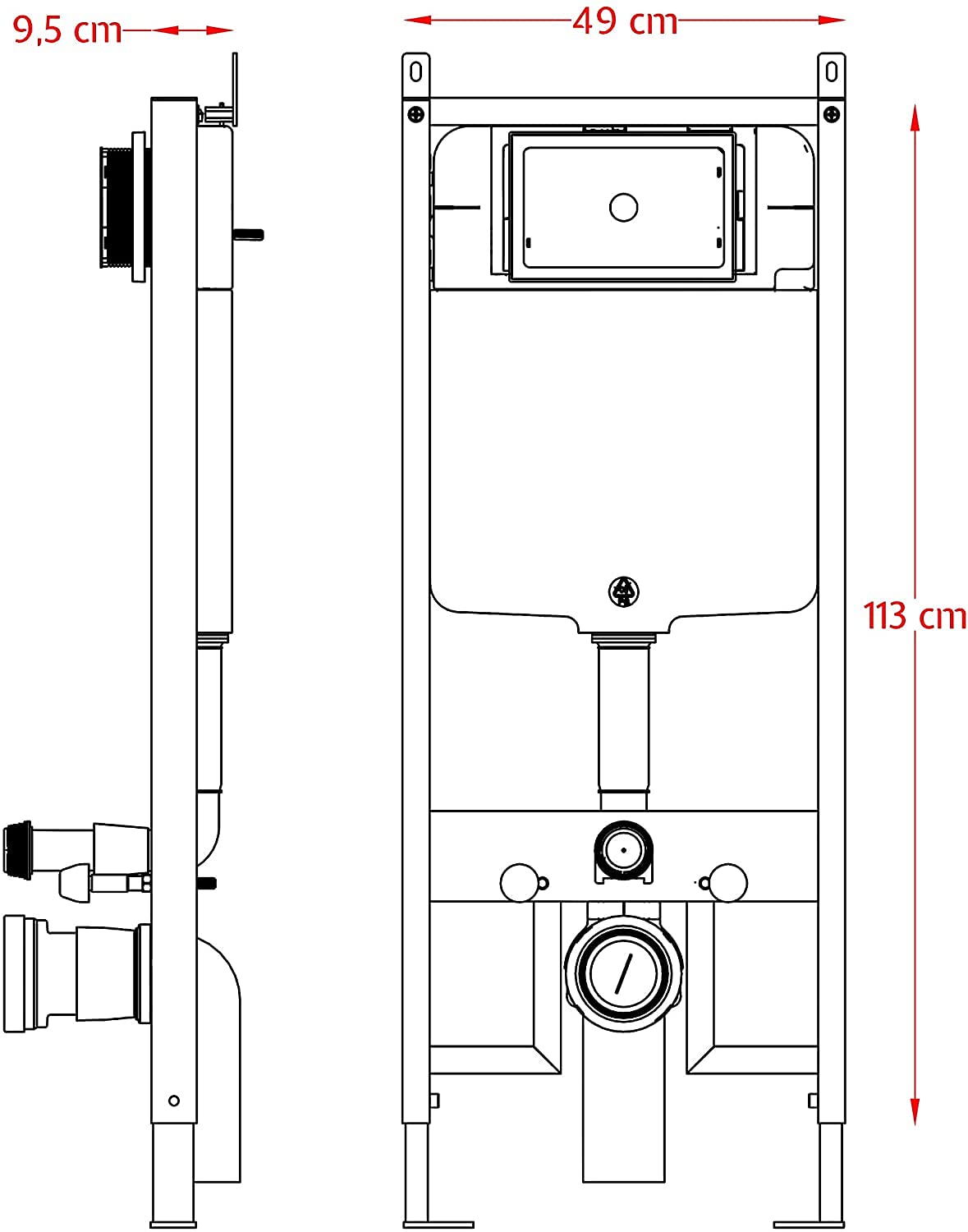 Bastidor de soporte para bide, bastidores de soporte con cisterna oculta para inodoro completo de pulsador de acero inoxidable para sanitarios suspendidos PRODUCTO (GIO.50 + GIO.52)