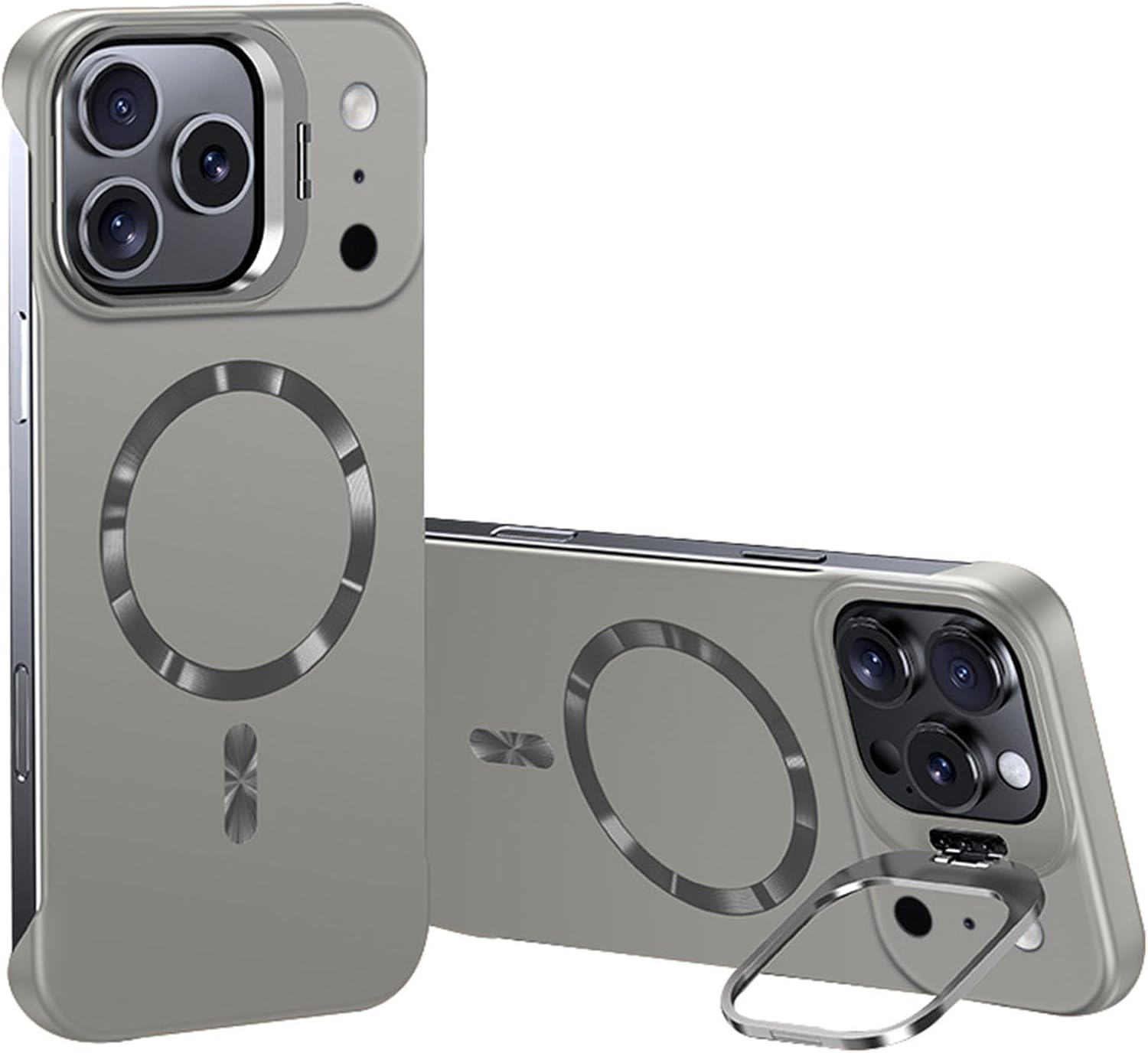 Frameless Thin Case for iPhone 17/17 Air/17 Pro/17 Pro Max, Magnetic Cover with Metal Camera Stand, Lightweight Shockproof Drop-Resistant(Orange,17)