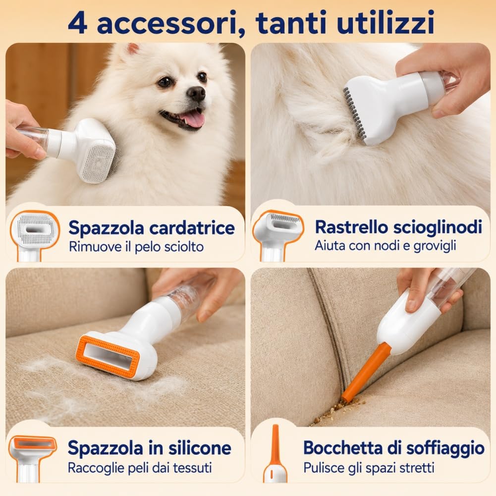 4 in 1 Spazzola Aspirante - Aspirapolvere Toelettatura per Cani Gatti