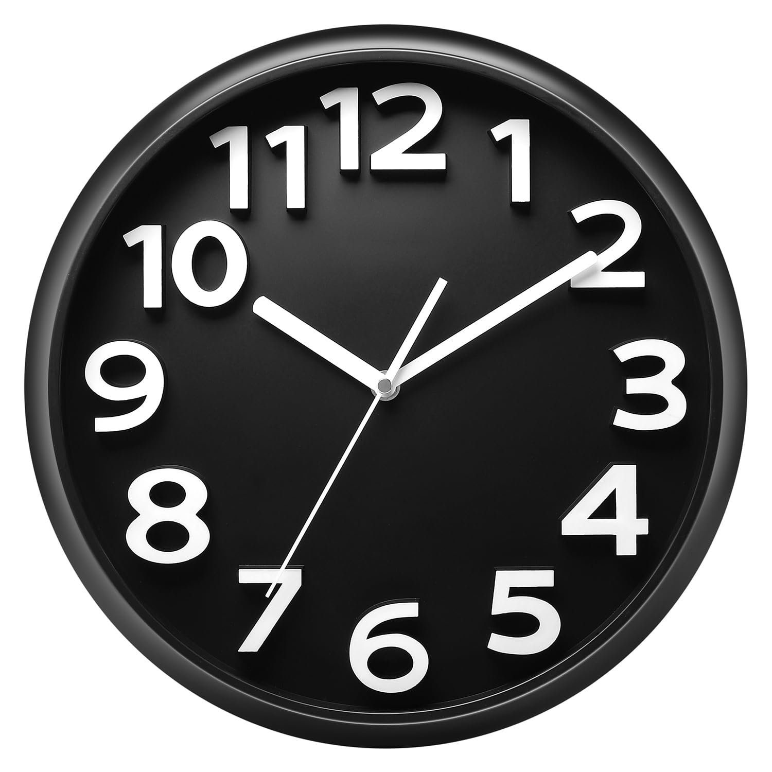 Plumeet 13'' Wall Clock, Battery Operated Wall Clocks Silent Non-Ticking Quartz, Modern Style Suitable for Bedroom Living Room Office Decor - 3D Numbers Display Easy to Read, Black