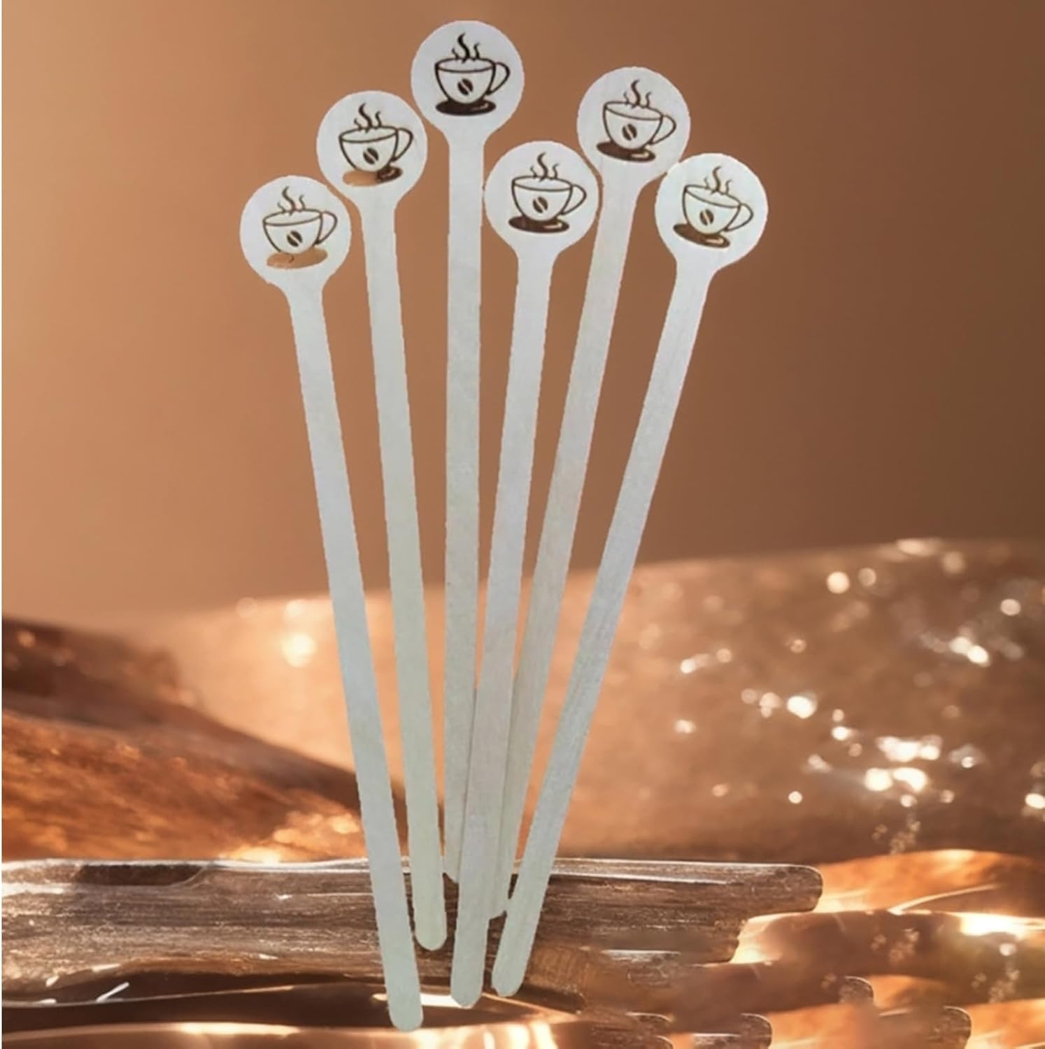 100pcs Beverage Stirrers Wood Texture Round Head Hot Cold Drinks Kitchen Stirrer Equipment