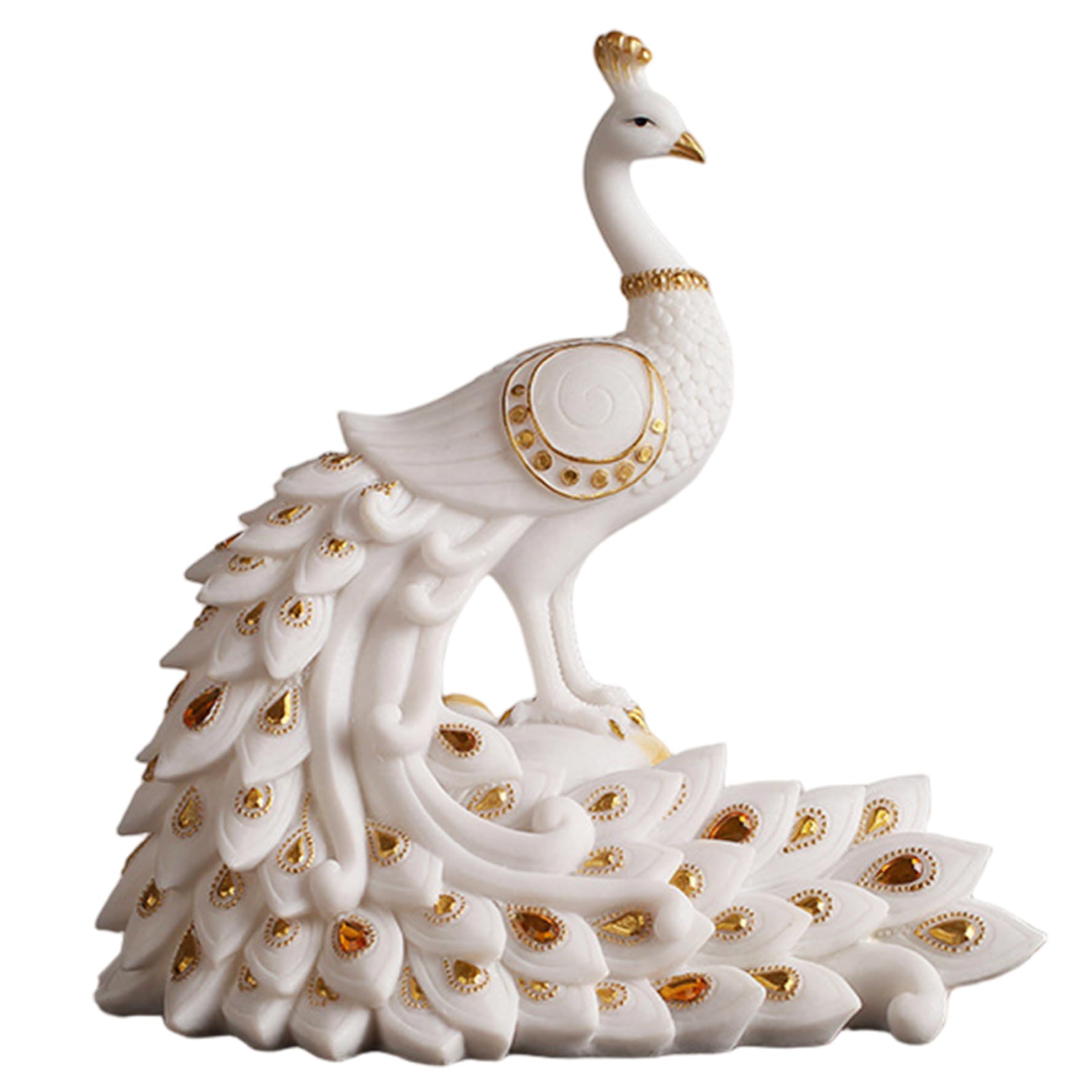 Sculpture de paon raffinée en résine | Ornement de prestige blanc pour intérieur moderne