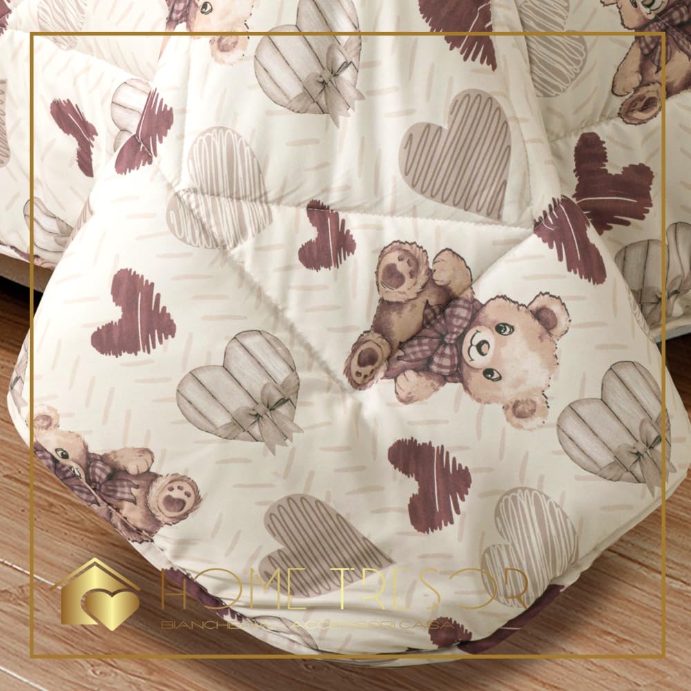 Home Tresor - Trapunta Invernale Matrimoniale Imbottita in Morbida Microfibra Piumone Letto Trapuntato Caldo Due Piazze 250 x 250 cm Autunno Inverno Coperta Fantasia Monella Abbracci d'Orsetto Beige