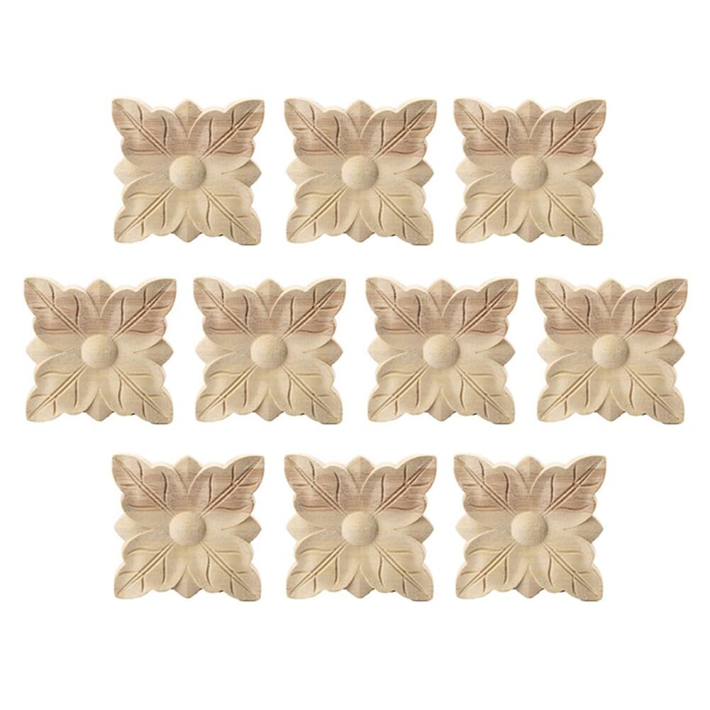 Delicate Wood Carved, 10 Pieces Decorative Wood Decals Decorative Molding Wood Wood Carving Decals Appliques Wood Carving for Home Furniture Decoration