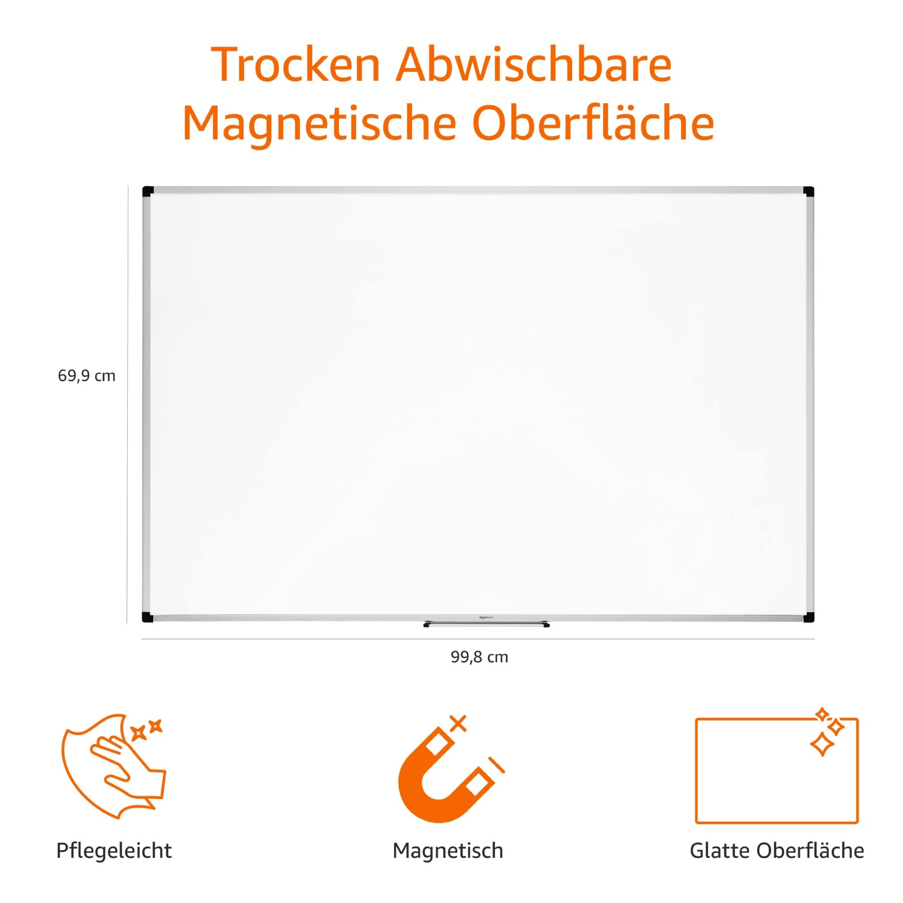 ACAZA Magnetic whiteboard with aluminium frame and pen tray, dry washable, sponge and pen without magnets, magnetic wall for writing, black border