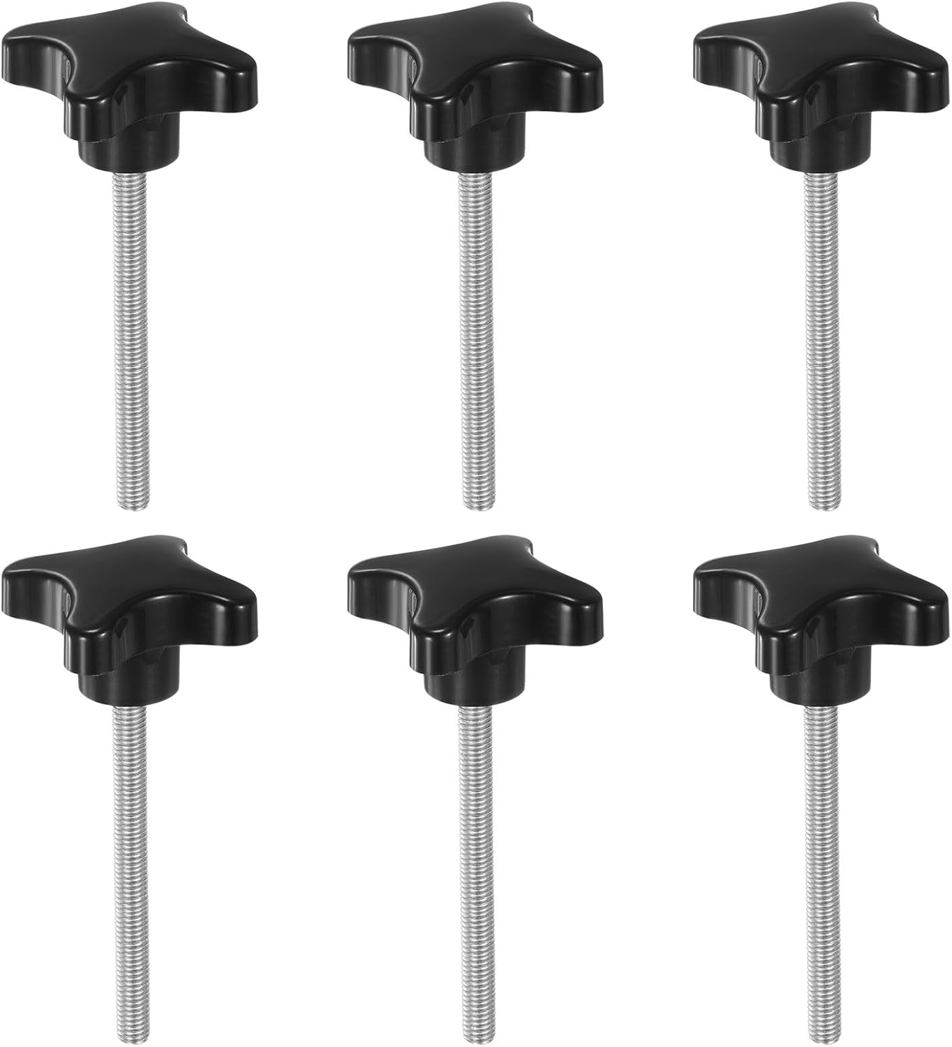 HARFINGTON 6pcs Star Clamping Knobs M8 x 80mm Metric Male Thread 60mm 4-Point Plastic Head Threaded Stud Knob Hand Tightening Thumb Screw Jig Handle, Black