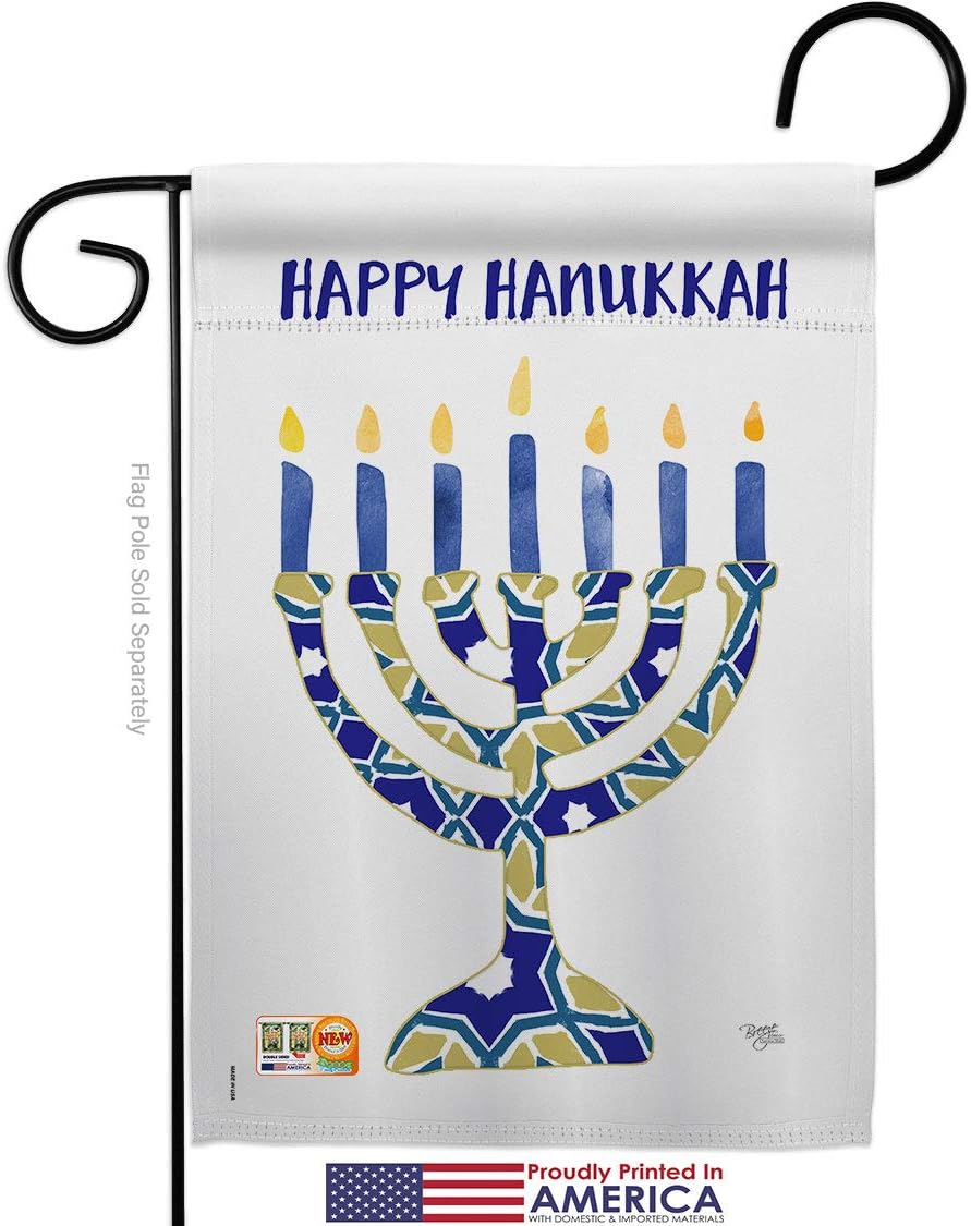 Hanukkah Menorah Garden Flag Set Wood Dowel Wintertime Candle Bonsai Jewish Chanukah David Small Decorative Gift Yard House Banner Made In USA 13 X 18.5