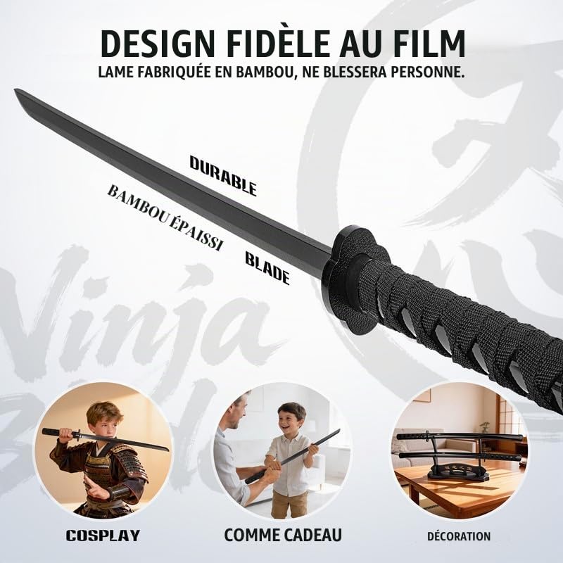 Ensemble de Sabres Ninja en Bois avec étui Dorsal – Étui à Armes Ajustable avec Deux katanas pour Costumes de Cosplay, Halloween et Carnaval
