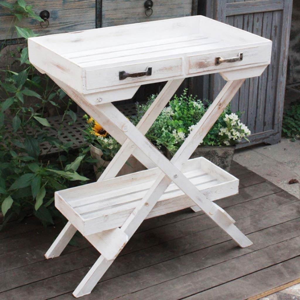 Stojak na rośliny Składany stojak na kwiaty Soczysty balkon Stojak na rośliny z litego drewna Taca na rośliny ogrodowe Stojak na rośliny stojące na podłodze(Off-white)