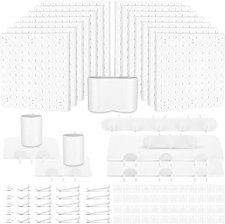 Soaoo 94 Pcs Pegboard Organizer Kits Wall Mount Display Pegboard Wall Organizer Accessories Board Hooks Bracket Storage Bins Shelves Buckets for Craft Room Kitchen Living Room Bathroom Office, White
