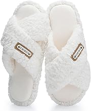 Women's Open Toe Slippers with Memory Foam -Fuzzy Soft Indoor Outdoor Cross Band House Slides, Non-Slip Cozy Sandals Gifts for Women, Mom, Ladies, Bridesmaid