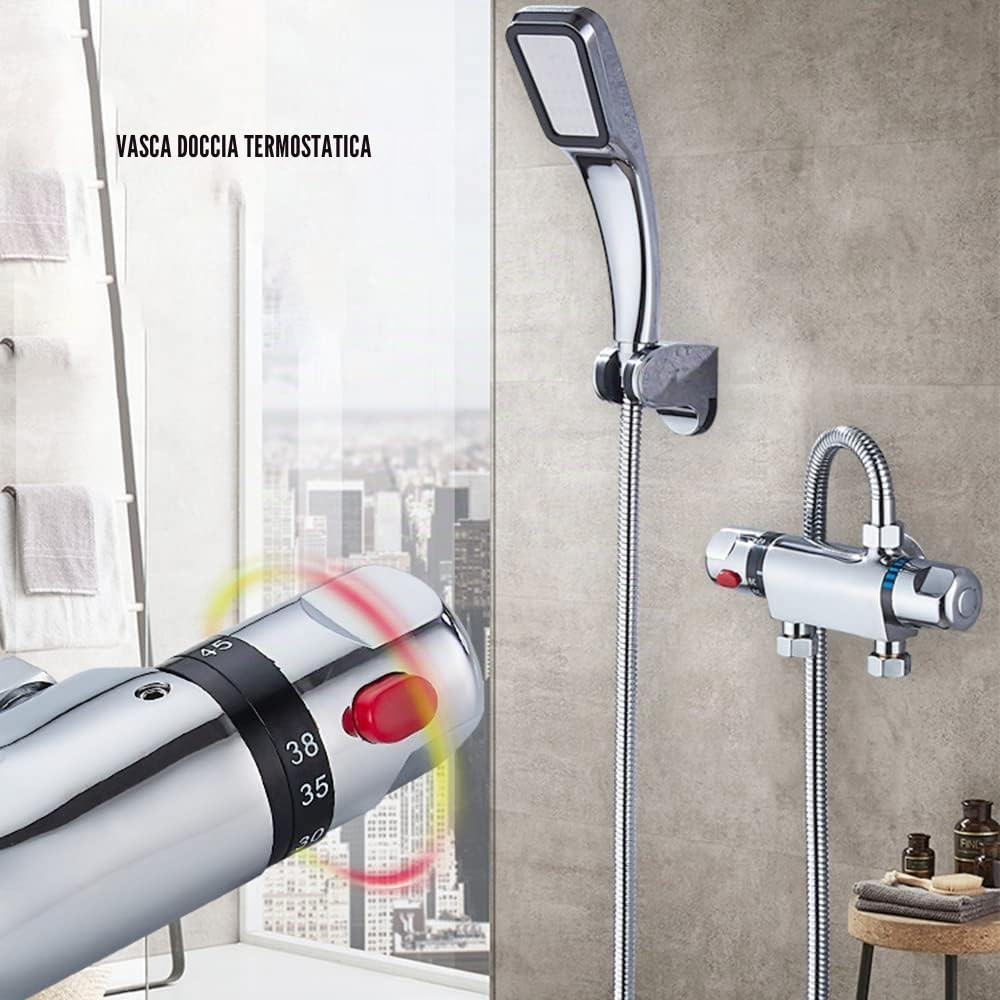 Miscelatore termostatico per vasca da bagno, Miscelatore per doccia a parete cromato Barra deviatrice in ottone cromato Rubinetto antiscottatura Accessorio per il bagno
