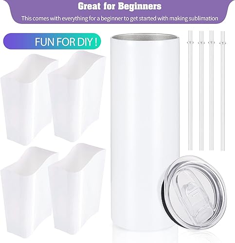 Miniatura 4 de YOUKE OLA Paquete de 12 vasos de sublimación rectos y delgados de 20 onzas para transferencia de calor, en blanco de sublimación a granel en caja