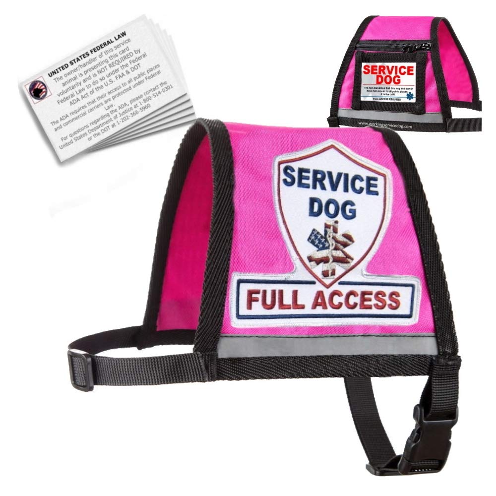 Complete Service Dog Vest with Exclusive Patch, ID Badge and Zipper Pocket (23" - 29" Girth (S), Raspberry) - Includes a complimentary 5 Pack of