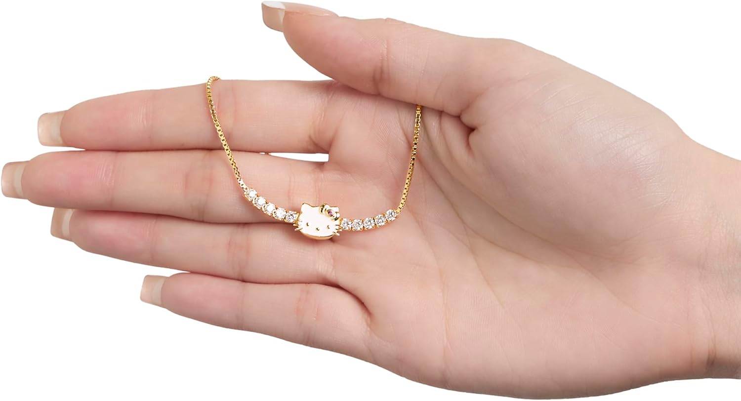 SALLY ROSE Hello Kitty Bracelet for Women Official License, Gold-Plated Sterling Silver Lariat Bracelet with Cubic Zirconia, Sanrio Gift - Image 3