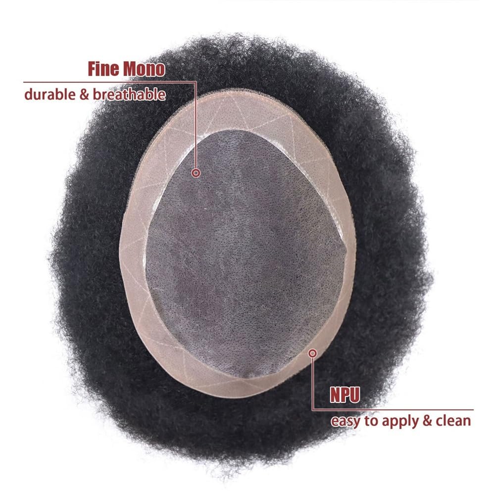 Tupecik męski Peruka męska Afro Curly z ludzkich włosów 8" x 10" Fine Mono i NPU Round Base Men Hair Unit Treski