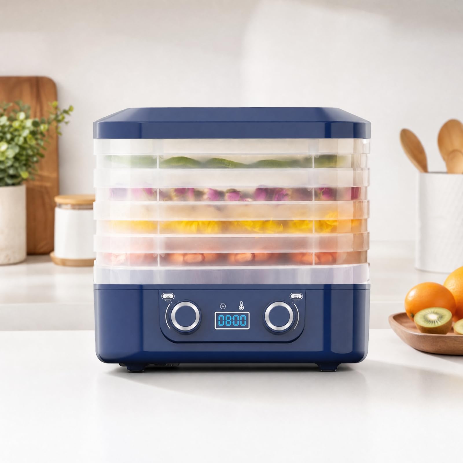Milageto Lebensmitteltrockn mit mehren Stockwke LED-Display Dörrautomat Tempaturregelbar Obsttrockn für Hstellung aus Trockenobst und, Küche