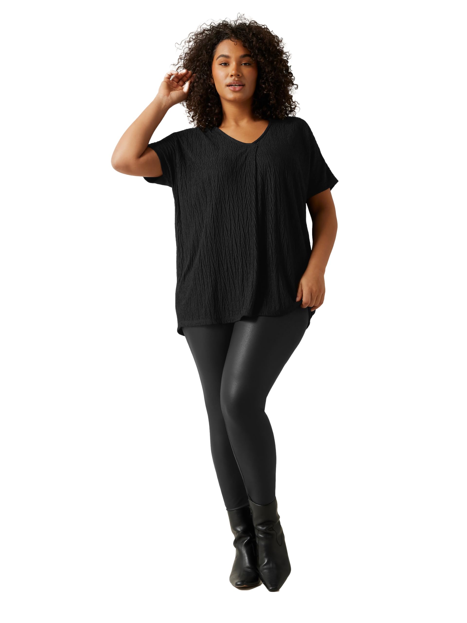 EVANS Curve Plisse Pleat Front Top - Women's - Plus Size Curve Black