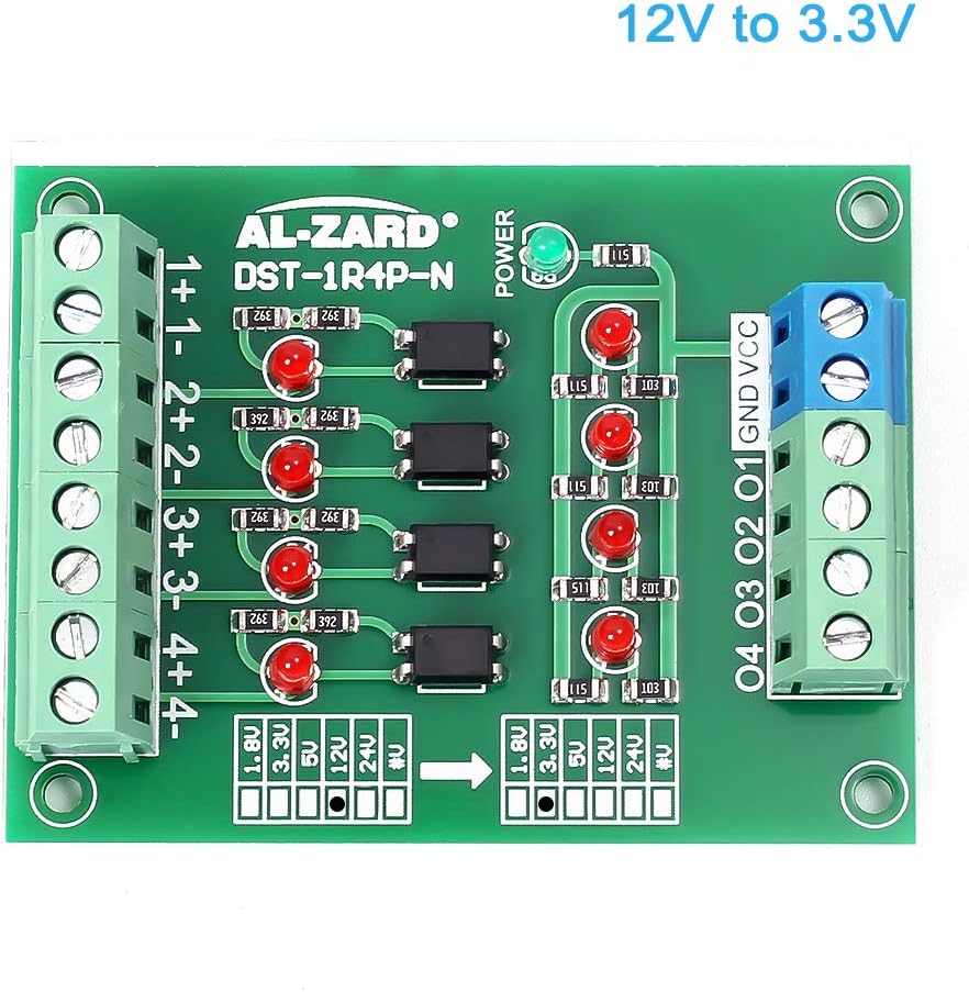12V to 3.3V PLC Signal Converter Module, 4 Bit Optocoupler Isolator Maluokasa DST-1R4P-N Converter Board PNP NPN to NPN