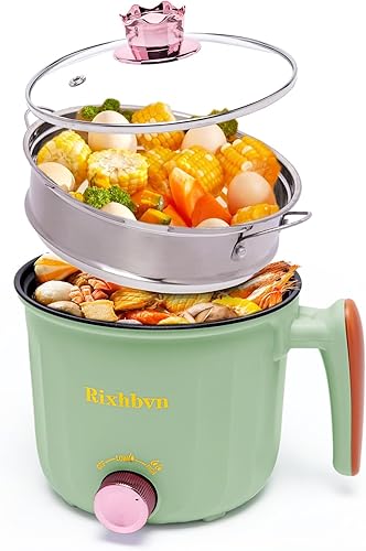 Olla eléctrica con vaporizador, olla de fideos rápidos, olla eléctrica antiadherente para Raman, sopa, fideos, filete, avena, rápida, con control de