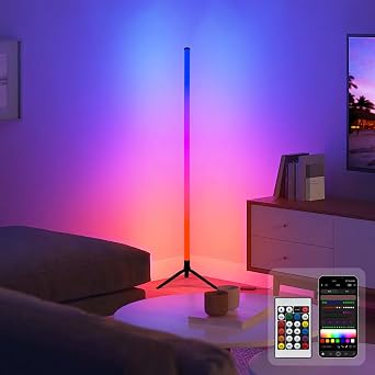 RGB LED Corner Floor Lamp,DIY Floor Lamp with Music Sync and 16 Million Colors, 15 Dynamic Modes, App & Remote Control,Standingl Corner Changing Ambience Light, for Living Bedroom Room Gaming Room