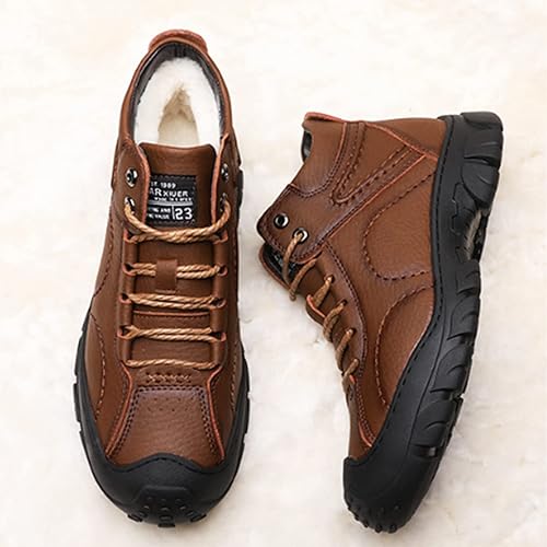 Miniatura 9 de PURCHAWEE Botas de nieve de cuero cálido para hombre antideslizantes buen soporte de arco senderismo exteriores cómodas camping senderismo mochilero