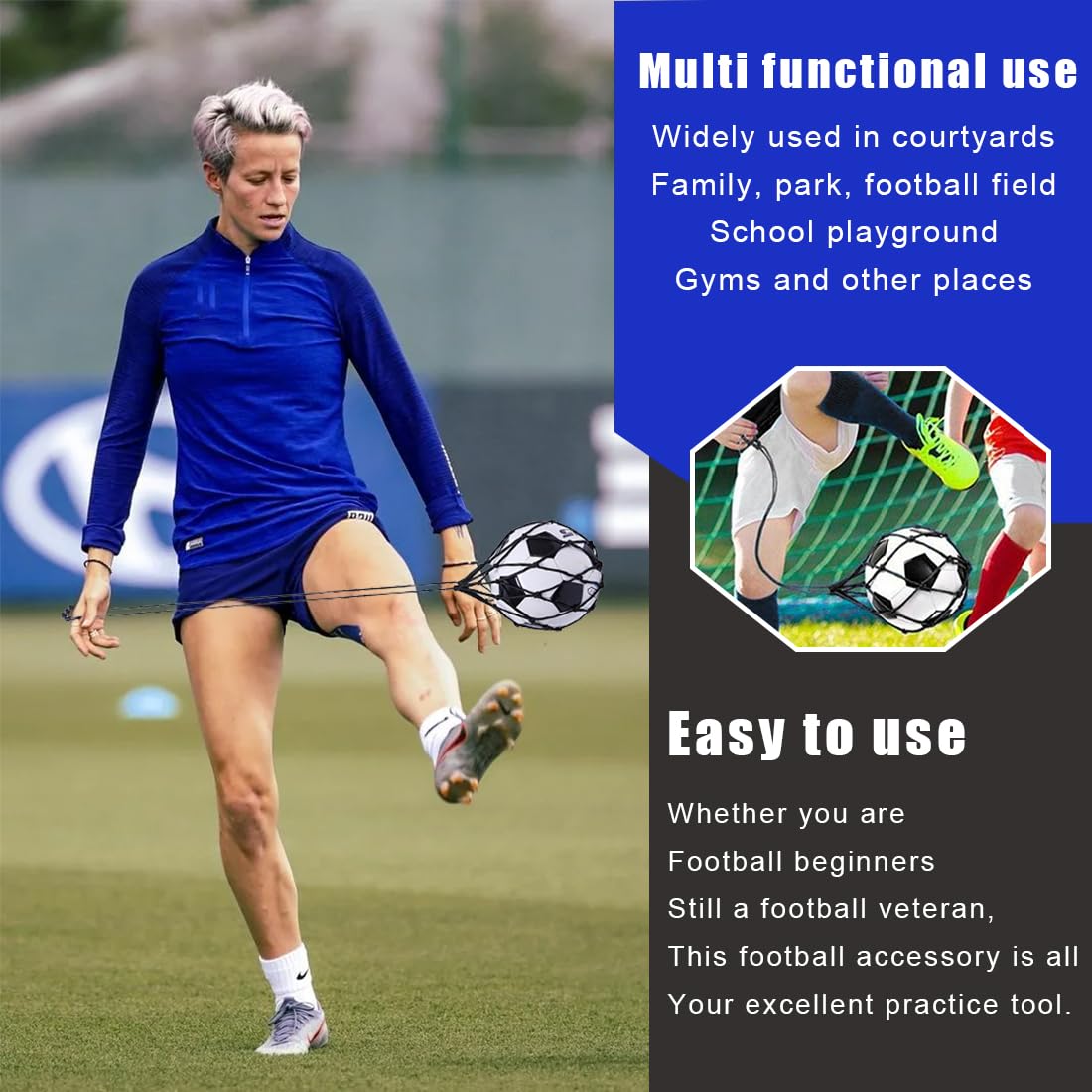 SGERUFZ Fußball Kick Trainer Neto, Neto de Bolsa de Balón Solo Soccer Kick Práctica Ayuda de Entrenamiento Neto de Retorno de Entrenamiento para Niños Jóvenes Adultos Ejercicios de Patada