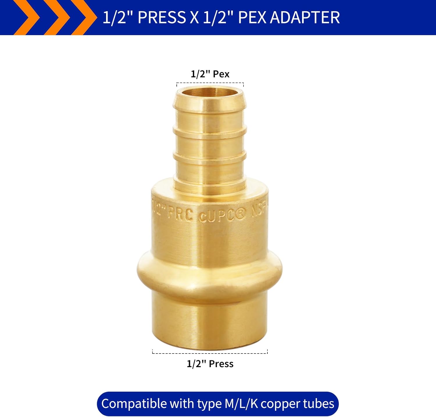 (Znkiok® 15Pack) 1/2" Press x 1/2" Pex Adapter Crimp Fittings,Copper Press To Pex Adapter,Lead-Free Brass,NSF/ANSI 61,UPC.
