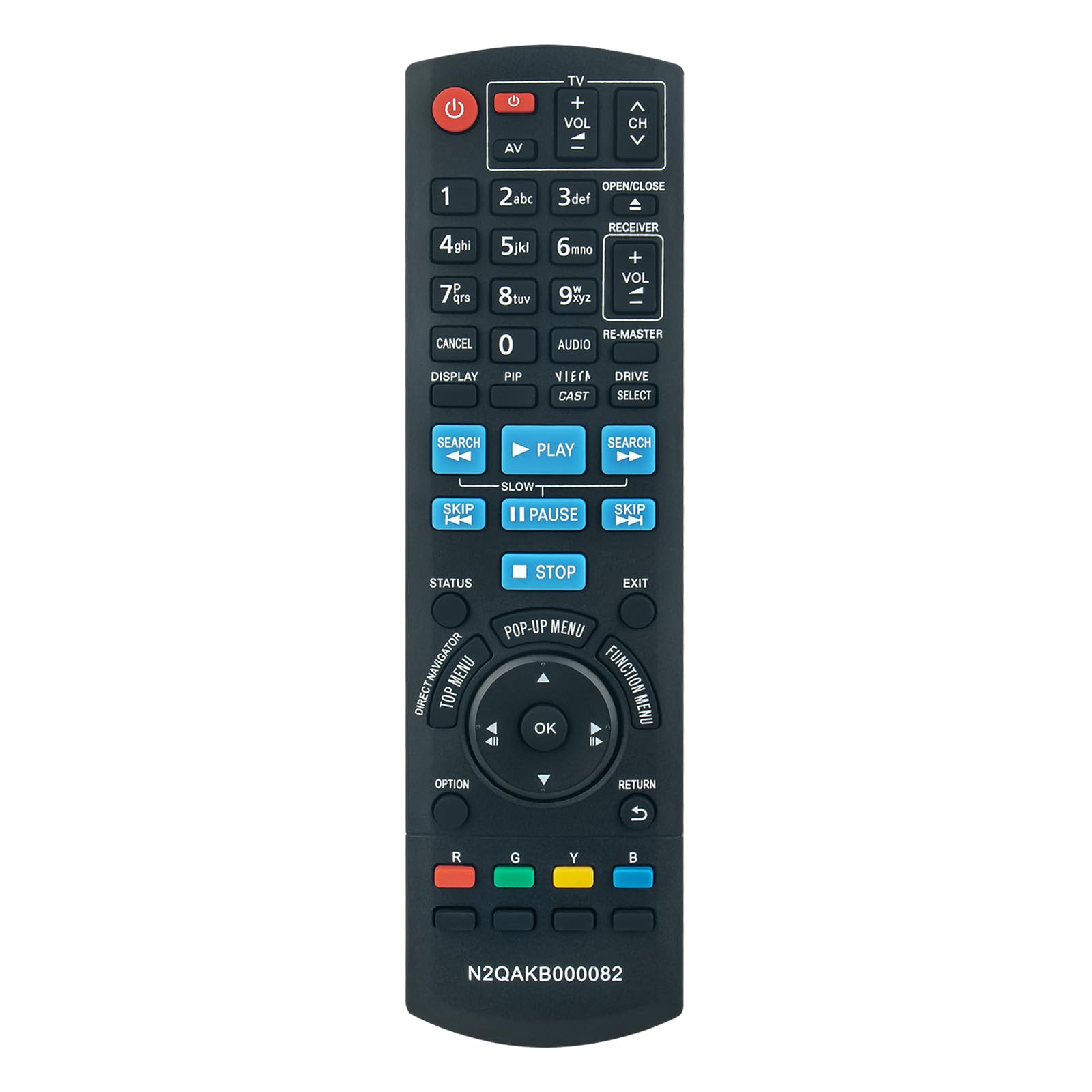 VINABTY N2QAKB000077 Fernbedienung ersetzen Passend für Panasonic Blu-ray Disc Player DMP-BDT100 DMP-BD65 DMP-BD85 DMP-BD45 DMP-BD85EG-K DMP-BD65EG-K DMP-BDT100EG DMP-BD85EG DMP-BDT310