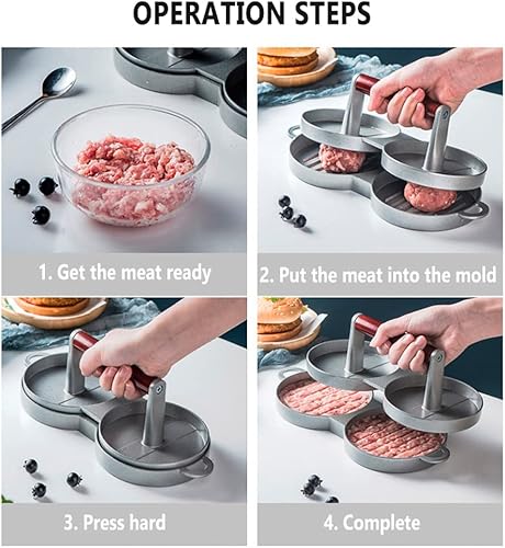 Miniatura 6 de Prensa de hamburguesa de forma redonda de dos a la vez, de aleación de aluminio, hamburguesa de carne de vacuno, prensa de hamburguesas, molde de