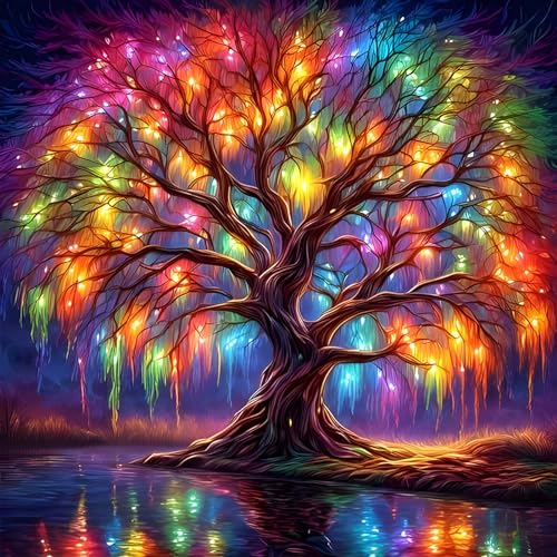 Colourful Tree of Life Diamond Painting, 5D Diamond Painting Kits for Adults Kids Full Round Drill Fantasy Diamond Art Kits
