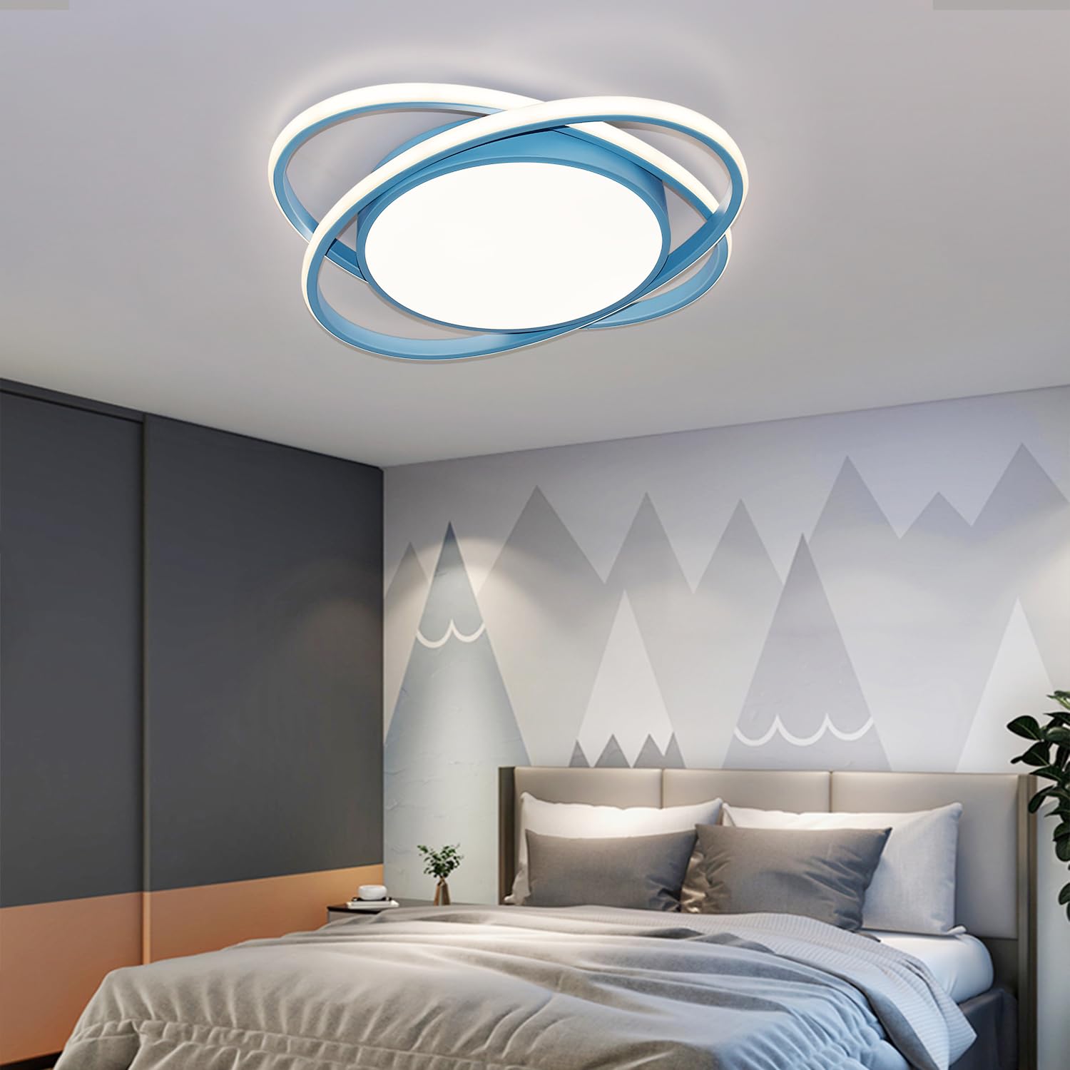 JDONG Lámpara LED para techo habitación infantil 54 W Azul Lámpara de techo regulable con mando a distancia Temperatura de color ajustable para niños Habitación infantil Dormitorio Salón Ø52CM