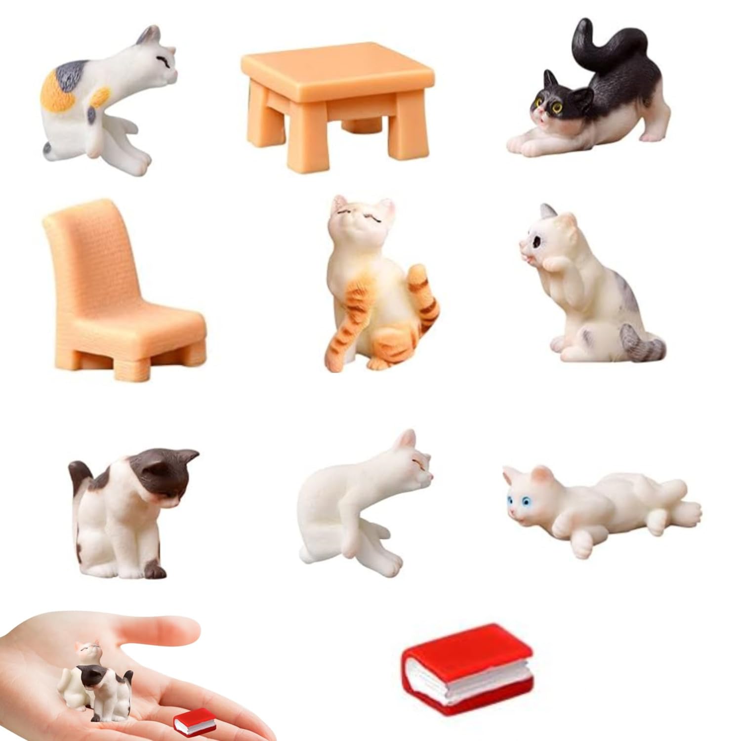 10 Pcs Miniature Cat Figurines Set, Realistic 1:12 Scale Dollhouse Kittens Statues, Resin Craft Animal Ornaments for Home Garden Landscape Decor, Office Desk Display, Cake Topper and Party Favours
