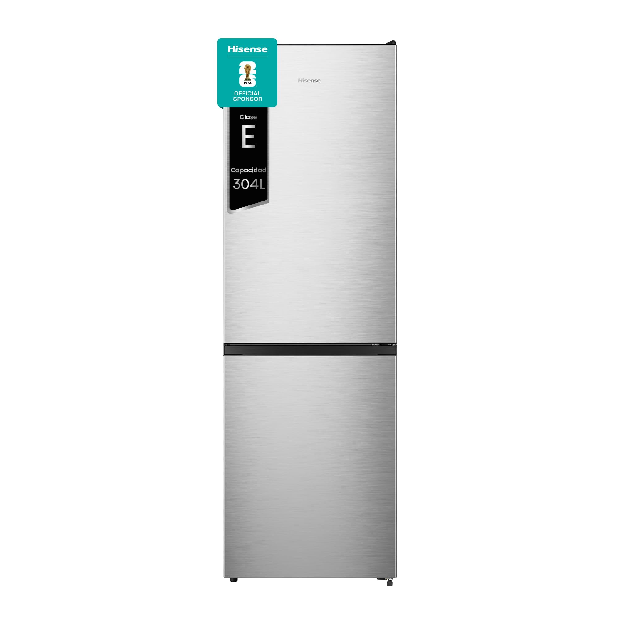 Hisense RB390N4ACE - Frigorífico Combi No Frost, Eficiencia Clase E, Capacidad 304 L con 186 cm Alto, Cajón Verduras, Puerta Reversible, Silencioso 39dB, Color Inox
