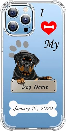 Funda transparente personalizada con nombre de mascota I Love My Rottweiler Dog para iPhone 14 Pro Max 13 12 11 Xs Max Xr SE3 8 7 6 Plus 11 Pro