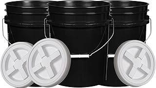 House Naturals 5 Gallon Food Grade Made in USA Plastic Bucket with Screw On Air Tight Double Gasket lid, (Pack of 3) (Black Buckets-White lids)