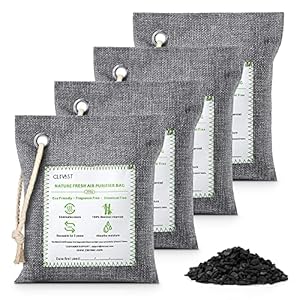 CLEVAST Bamboo Charcoal Air Purifying Bags (Large, 4×200g), Removes Odors and Moisture, Nature Fresh Air Purifier Bags, Odor Eliminator for Home, Car, Pets, Bathroom, Basement