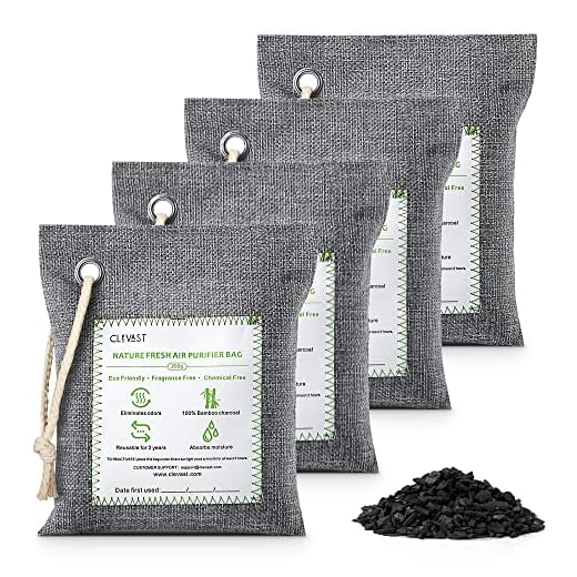 CLEVAST Bamboo Charcoal Air Purifying Bags (4×200g), Removes Odors and Moisture, Nature Fresh Air Purifier Bags for Home, Car, Pets, Bathroom, Basement