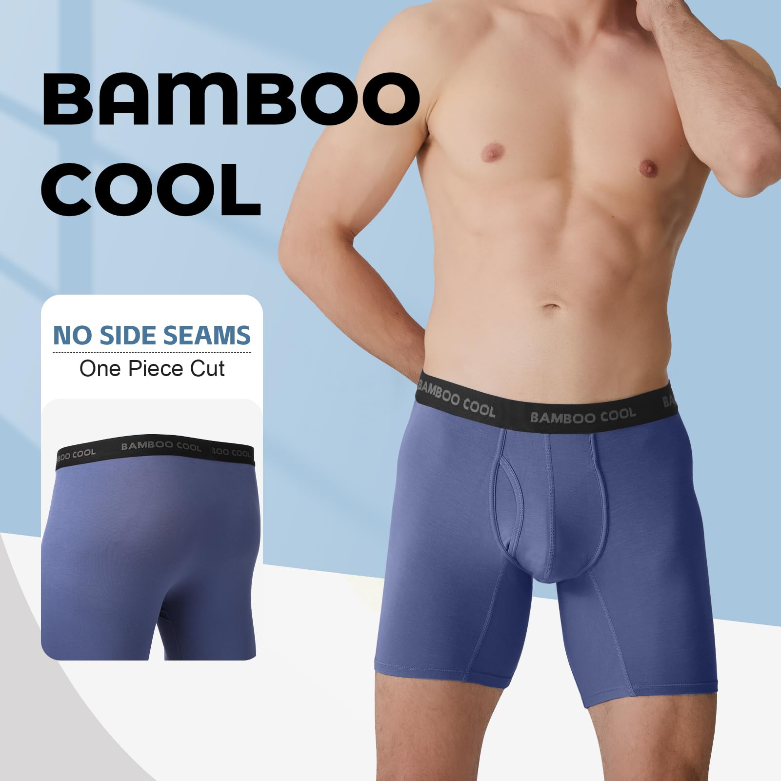 Men's Bamboo Viscose Boxer Briefs Underwear Steel Blue Color - 3-pack